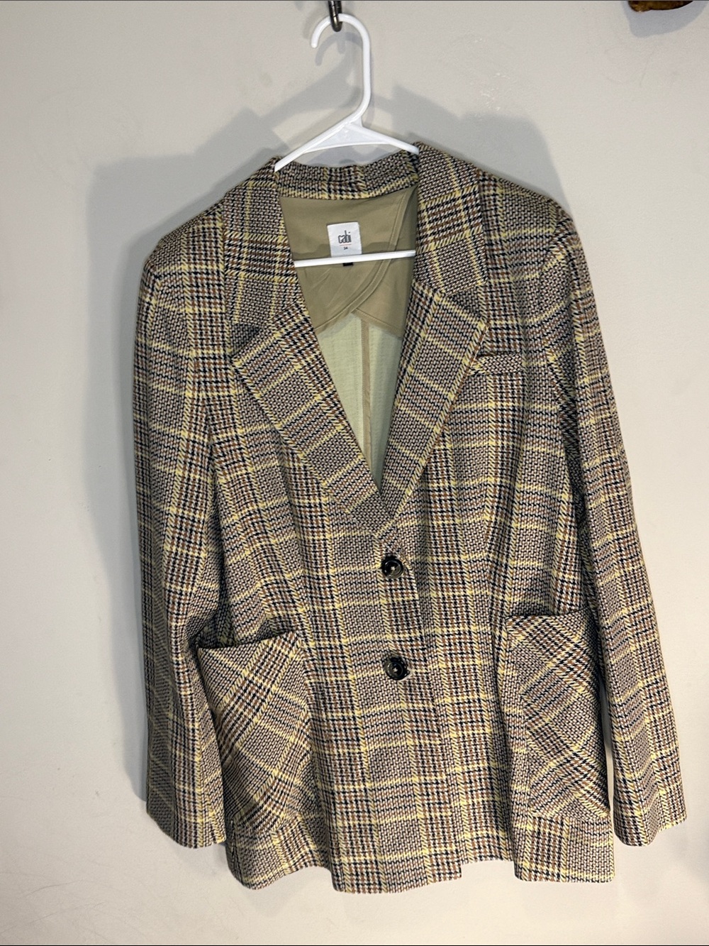 CAbi Plaid Blazer Jacket in Beige and Black